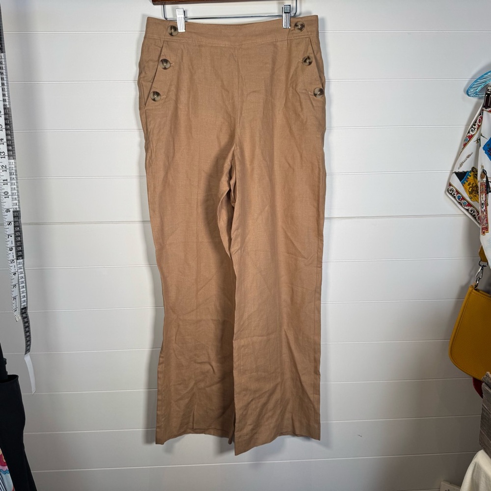Talbots 100% Linen Wide Leg Sailor Front Pants 10P